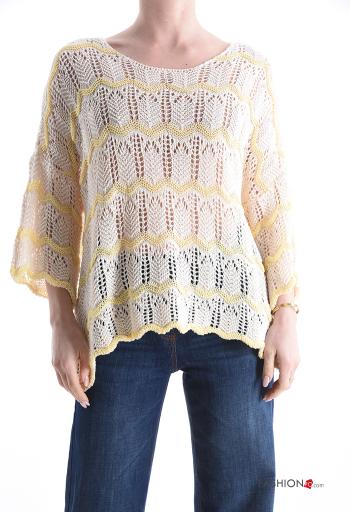 Maglione in Cotone macramé girocollo Fantasia righe