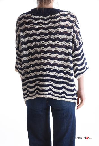 Maglione in Cotone girocollo Fantasia righe maniche a tre quarti - ph 2
