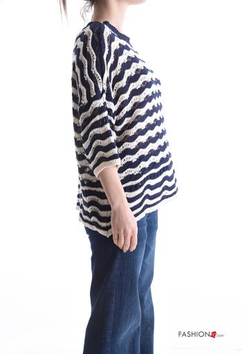 Maglione in Cotone girocollo Fantasia righe maniche a tre quarti - ph 3