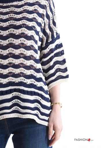 Maglione in Cotone girocollo Fantasia righe maniche a tre quarti - ph 4