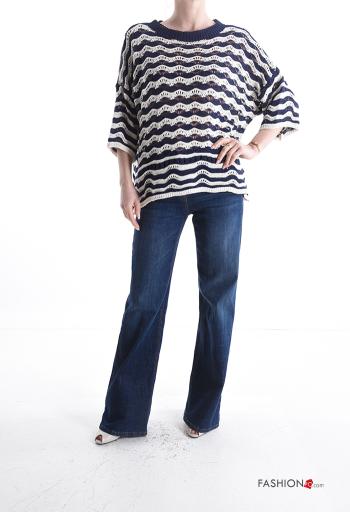 Maglione in Cotone girocollo Fantasia righe maniche a tre quarti - ph 5