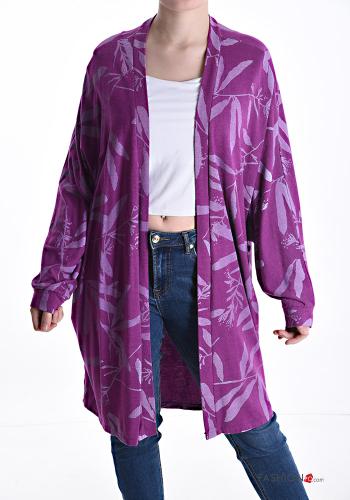 Cardigan maniche lunghe al ginocchio Fantasia con foglie