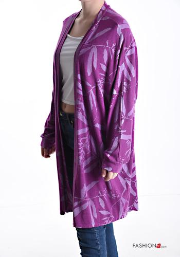 Cardigan maniche lunghe al ginocchio Fantasia con foglie - ph 3