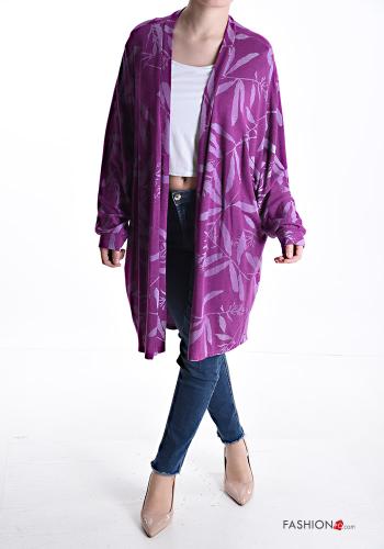 Cardigan maniche lunghe al ginocchio Fantasia con foglie - ph 5