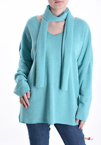 Maglione maniche lunghe scollo a V con sciarpa - ph 1