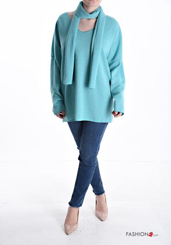 Maglione maniche lunghe scollo a V con sciarpa - ph 5