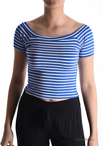 Top maniche corte corto Fantasia righe con scollo a barca - ph 1