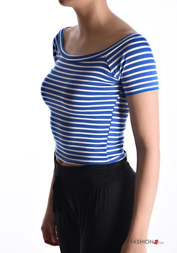 Top maniche corte corto Fantasia righe con scollo a barca - ph 3
