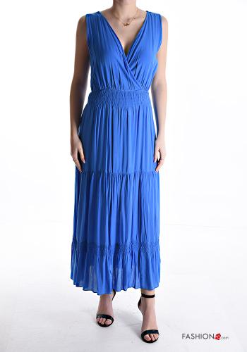 sleeveless long Dress with flounces with v-neck