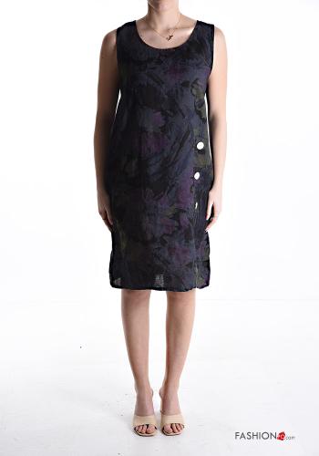 Floral Linen Sleeveless Dress with buttons