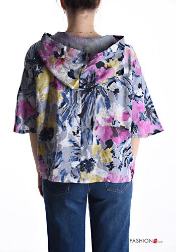 Veste en Lin manches courtes à Imprimé Floral à boutons à capuche - ph 2