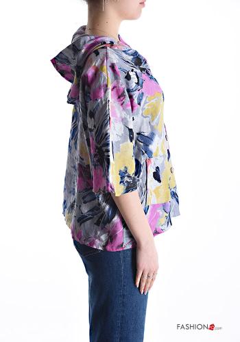 Veste en Lin manches courtes à Imprimé Floral à boutons à capuche - ph 3