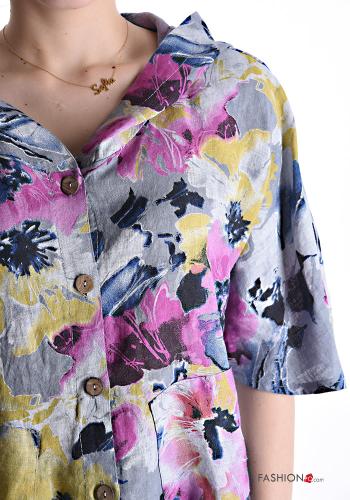 Veste en Lin manches courtes à Imprimé Floral à boutons à capuche - ph 4