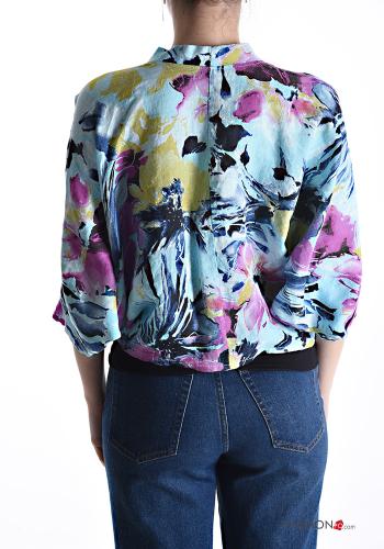 Cardigan in Lino Fantasia floreale con bottoni maniche a tre quarti - ph 2