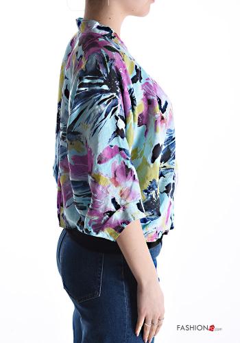 Cardigan in Lino Fantasia floreale con bottoni maniche a tre quarti - ph 3