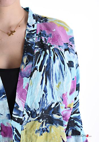 Cardigan in Lino Fantasia floreale con bottoni maniche a tre quarti - ph 4