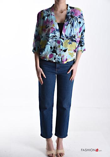 Cardigan in Lino Fantasia floreale con bottoni maniche a tre quarti - ph 5