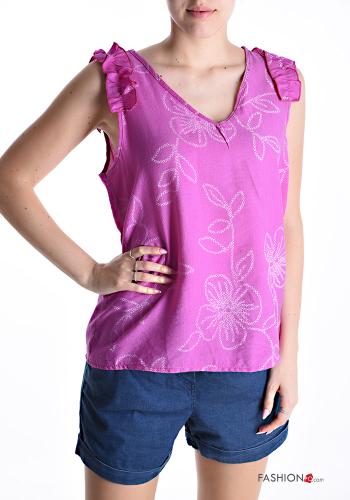 Top maniche volant Fantasia floreale scollo a V