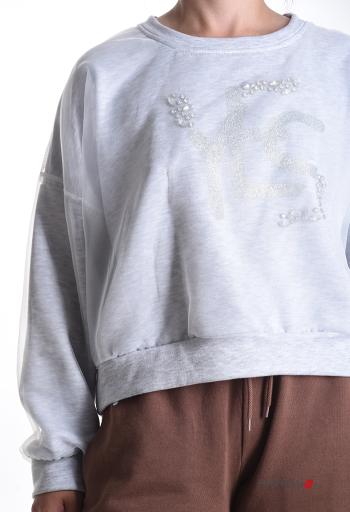 Felpa in Cotone maniche lunghe girocollo Fantasia stampata con strass - ph 4