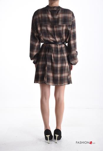 Abito maniche lunghe Fantasia tartan con cintura con fiocco - ph 2
