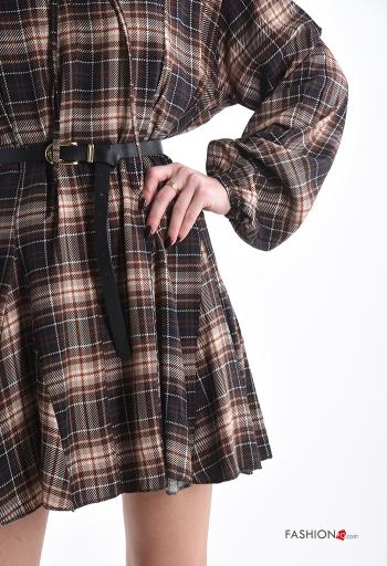 Abito maniche lunghe Fantasia tartan con cintura con fiocco - ph 4