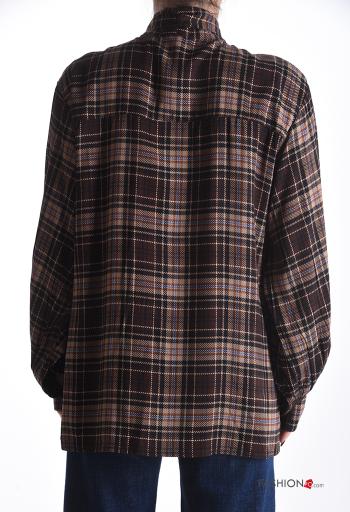Tartan oversized long sleeve Blouse with bow - ph 2