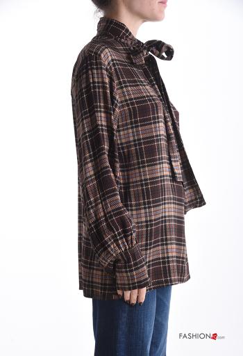 Tartan oversized long sleeve Blouse with bow - ph 3