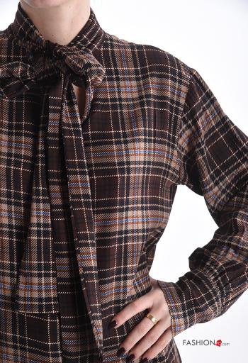 Tartan oversized long sleeve Blouse with bow - ph 4