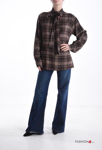 Tartan oversized long sleeve Blouse with bow - ph 5