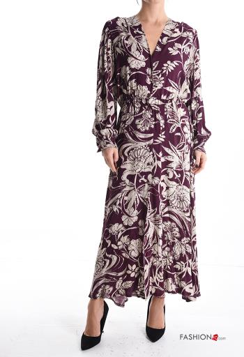 Floral long sleeve Shirt dress with buttons with v-neck