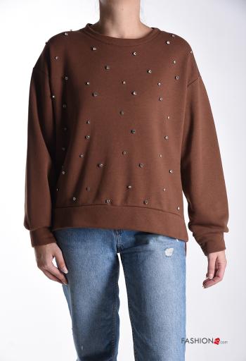 Felpa in Cotone maniche lunghe girocollo con strass - ph 1
