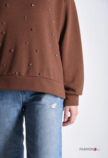 Felpa in Cotone maniche lunghe girocollo con strass - ph 4