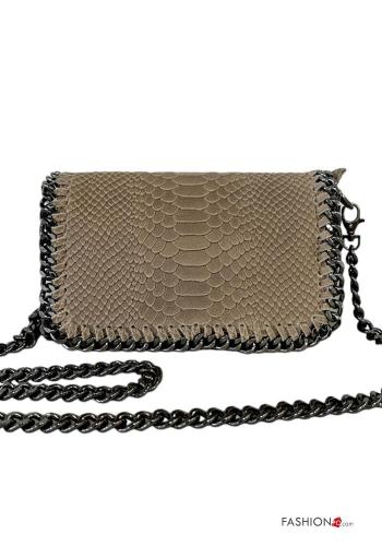 Snake print Genuine Leather Bag with shoulder strap with chain