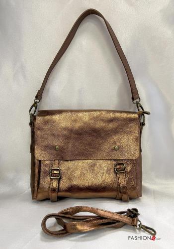 Borsa in Vera pelle metallizzato con zip con tasche con tracolla