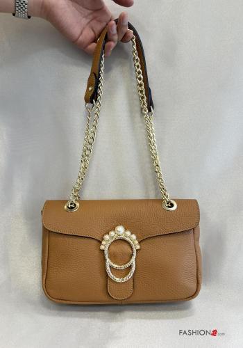 Bolsa de hombro de Cuero Genuino con perlas con cadena - ph 1