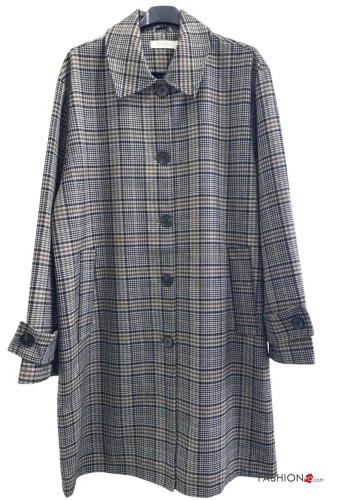 Abrigo de Mezcla de Lana Estampado tartán