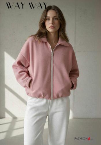 Sudadera manga larga con cuello con bolsillos con cremallera