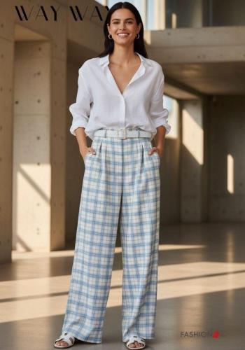 hoher Taille Hose mit Gürtel mit Taschen - ph 1