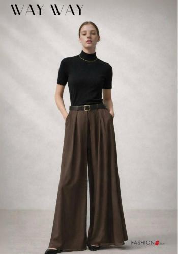 Pantalone in Cotone vita alta con cintura con tasche - ph 1