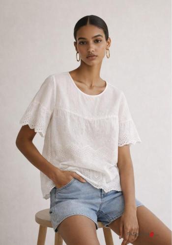 Blusa de Algodón bordado inglés