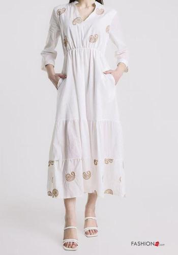 Robe en Coton à broderie manches à trois-quarts