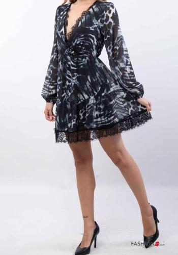 Animal print lace trim Dress with lining
