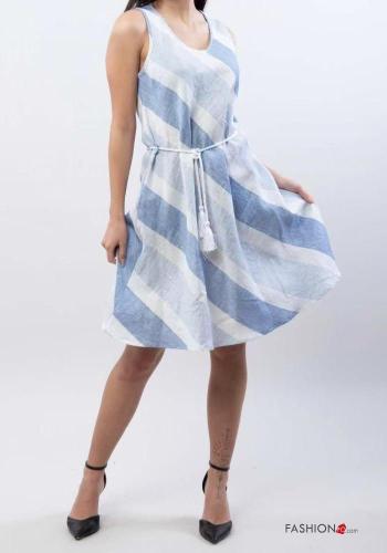 Striped sleeveless Linen Sleeveless Dress with belt - ph 1