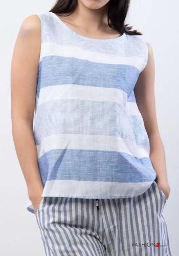 Top in Lino Fantasia righe con bottoni - ph 1