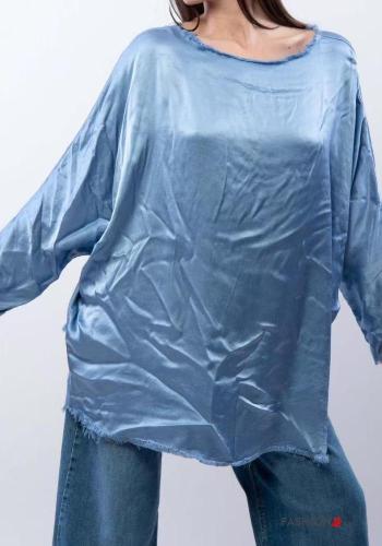 oversized crew neck long sleeve satin Blouse - ph 1