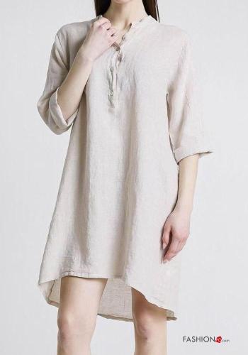 Robe en Lin à boutons manches à trois-quarts