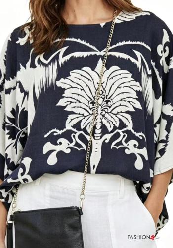 Floral oversized Linen Blouse 3/4 sleeve