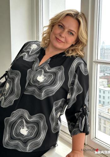 Camicia maniche lunghe Fantasia geometrica con bottoni scollo a V