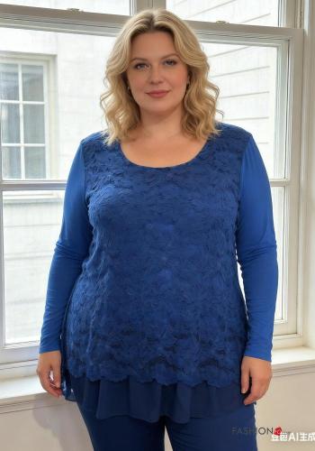 long sleeve crew neck lace trim Blouse with lining - ph 1