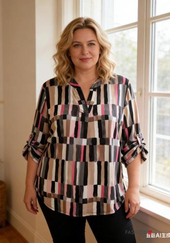 Blouse manches longues Imprimé à pois à boutons à col en V